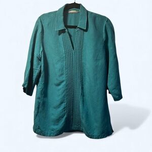 Soft Surroundings Blouse Womens Linen Blend Tunic Popover Top Teal Size M EUC